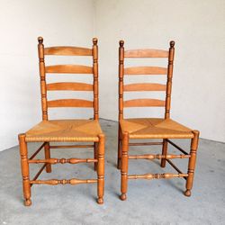 A Pair of Antique Shaker Ladder-back  Woven Rush Seat Chair s