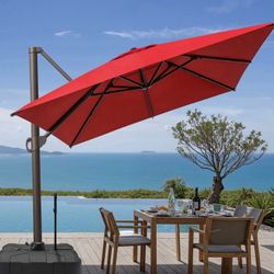 13 ft x 10 ft Luxury Outdoor Aluminum Patio Cantilever Offset Umbrella with Wheeled Base Included - Red