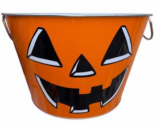 Large Metal Jackolantern Pumpkin Halloween Pail Bucket