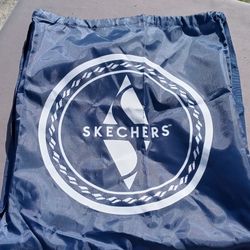 Skechers Drawstring Nylon Bag Backpack Blue Navy White 17" Lightweight 