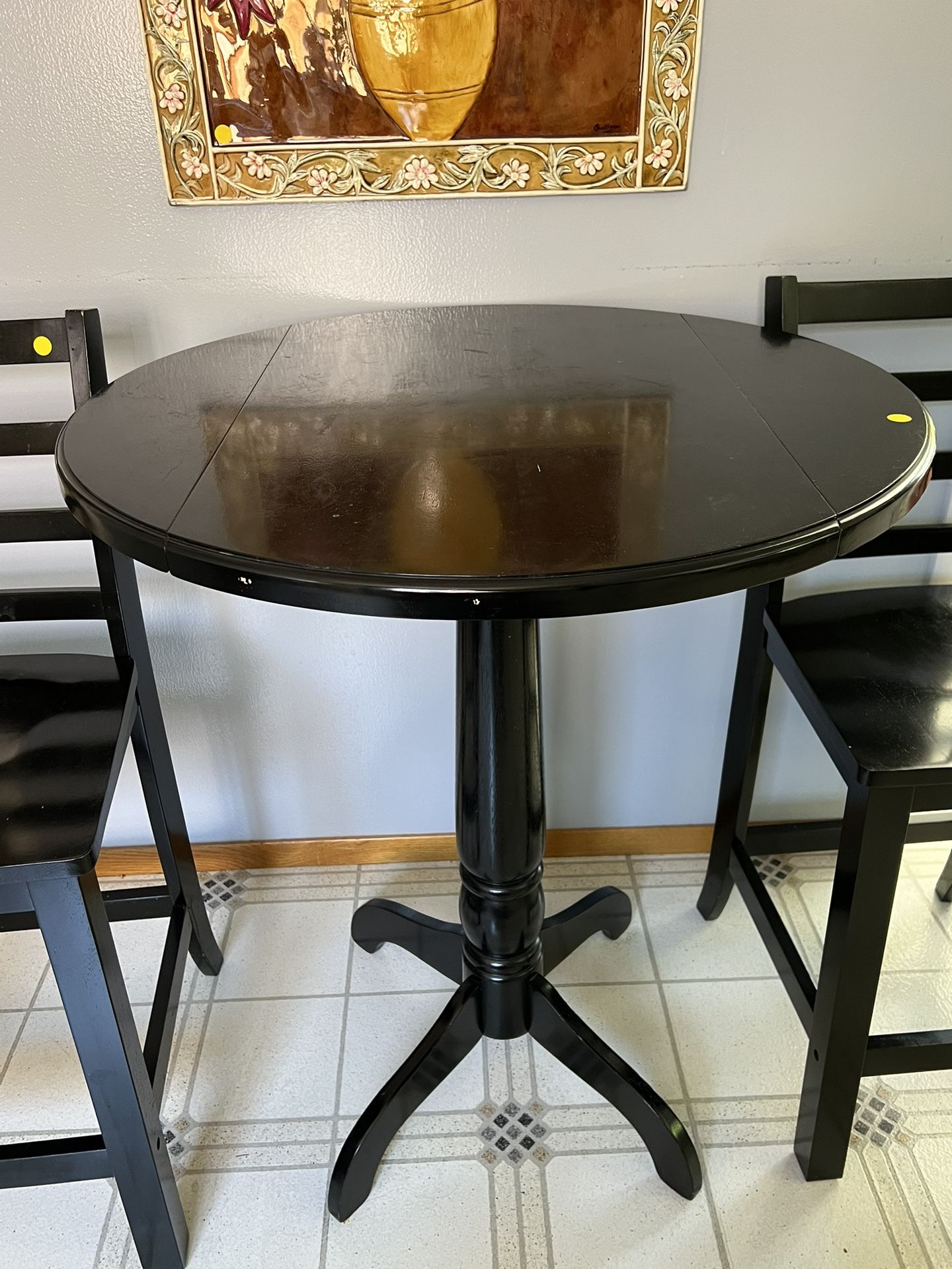 High-Top Black Wooden Table + 2 Chairs – Good Condition – $100 OBO