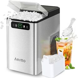 Nugget Ice Maker 40Lbs/24H, Countertop Soft Chewable Ice Pebble Ice Machine, One-Click Operation, Auto Self-Cleaning Ice Makers with Scoop&Basket for 