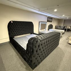 King Bed Frame With TV Stand And Fireplace