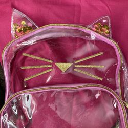 Unique Glitter Gold And Pink Clear Kitty Large Backpack 