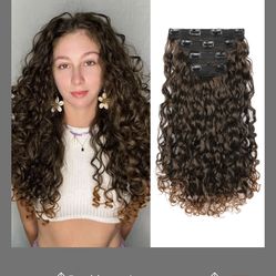 REECHO Curly Hair Extensions - 4PCS 18" GoGo Curly Clip In Hair Extensions 100% Super Protein Hairpieces With Invisible Lace Weft Silky Soft Natural L