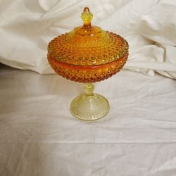 Vintage Amber Hobnail Candy Dish