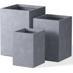 18.5",15.7",12.6" H Tall Rectangular Concrete Planters Set of 3