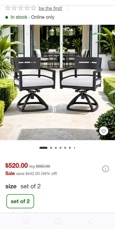 Patio Swivel Chairs with Tapered Feet and Cushions (Set of 2) $250 Cash price worth over $500 + Even more Special deal if you buy 2 sets π