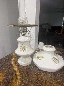 Gorgeous Vintage Hurricane milk glass lamp
