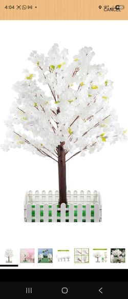Artificial Cherry Blossom Tree 4 ft, White, Fake Cherry Tree for Wedding, Home, Office, Living Room