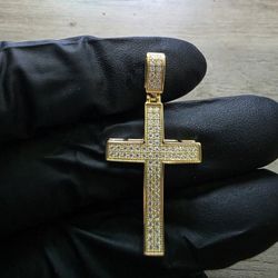 SS925 Moissanite Diamonds Gold Over Cross Pendant 