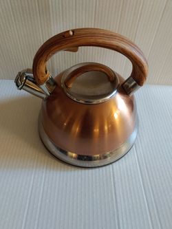 Balduzzi Italian Style Stainless Steel Copper Color Tea Kettle Faux Wood Handle
