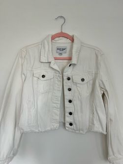 White Cropped Denim Button-Up Jacket