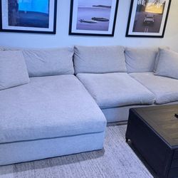 Living Spaces (1year Old) Grand Down over Gray 139” Fabric 2piece Sectional (super comfy) With Left Arm Facing Oversized Chaise  