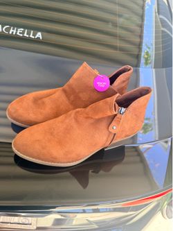 Cognac Faux Suede Ankle Booties
