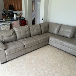 Large Leather L-Shaped Sectional Sofa