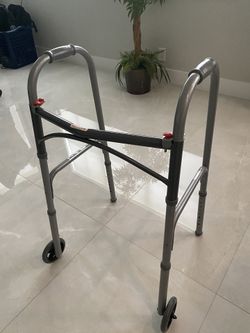 Walker With Wheels, Two Button, Folding, New