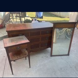 Antique Dresser, Mirror And Nightstand