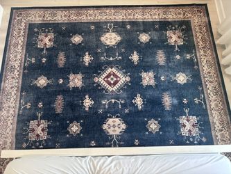 Ruggable Washable Rug, Navy Blue Tribal Medallion, about 8 x 10