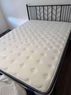 Queen mattress and metal bedframe