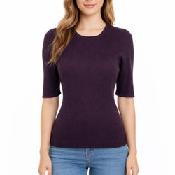 90s Harve Benard Ribbed Plum Knit Top - Size L