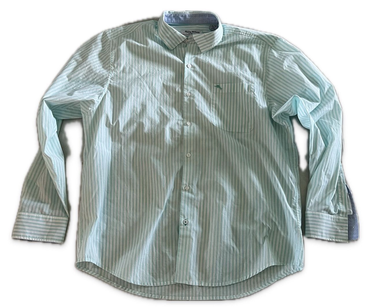 Tommy Bahama Shirt Adult XL White Blue Striped Long Sleeve Island Zone Mens