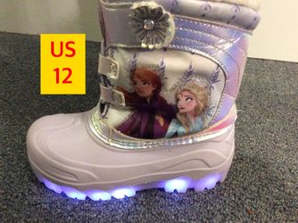 Girl’s Disney Frozen 2 Light-Up Snow Boots(Size US 12), Stylish girls snow boots, Faux fur snow boots