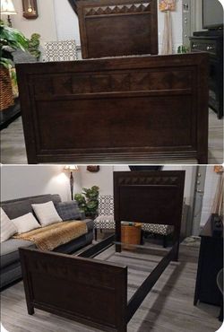 Dark Wood Bed Frame with Headboard and Footboard