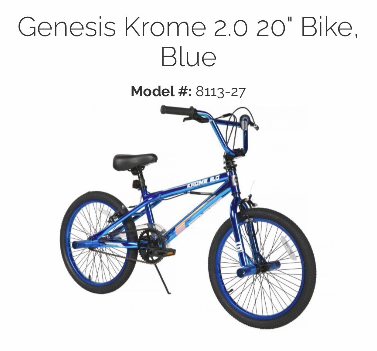 Genesis Krome 2.0 20” Bike Blue with Black Peg