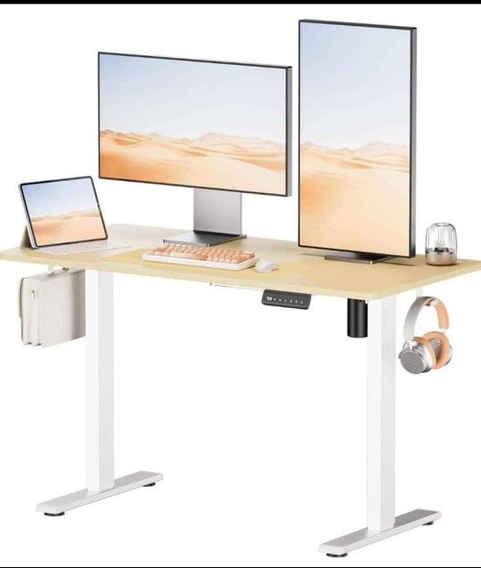Brand New!! ELECTRIC HEIGHT ADJUSTABLE STANDING DESK 55x24 Maple top + White Frame