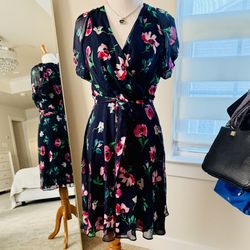 DKNY Blue Ruffled Wrap Midi Dress size M-10