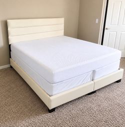 Complete King Size Modern Upholstered Platform Bed Set (Frame + Mattress + Box Springs)