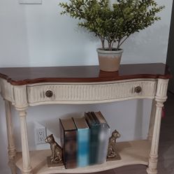 Wood Vintage Console Entry Table With Drawer