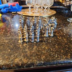 Vintage  Metal Chest Figurines .. MISSING ONE PIECE LIKE LAST PICTURE