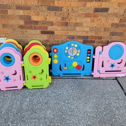 Costzon Baby Play Yards - 16 Panel Portable Thicken Baby Playpen Indoor Outdoor Colorful Rocket Baby Fence with Game Panel, Safety Lock, Non-Slip Base