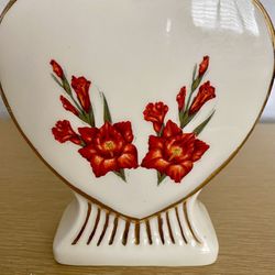 Vintage Heart Vase With Floral Design 