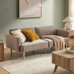 mopio 76.8" Futon Sofa Bed, Small Couch, Sleeper, Loveseat, Mid Century Modern Futon Couch, Sofa Cama, Couches for Living Room (Mocha Brown Premium Ve