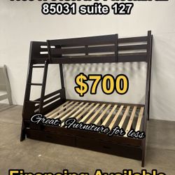 Bunk Bed Twin Over Full With Drawers Cherry Wood Brand New