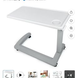 Medical Adjustable Overbed Exam Bedside Table with Wheels, for Hospital and Home Use $100