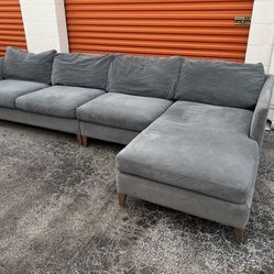 Crate & Barrel Gray Velvet Sectional Sofa