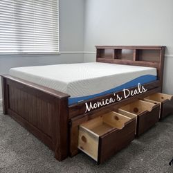 Full Solid Wood Bed With 3 Drawers And Memory Foam Mattress $660