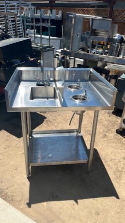 Table, Stainless w/ Sink, 2 Water Rinse Wells