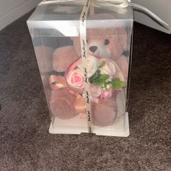 Pink Bear With Flowers Box 