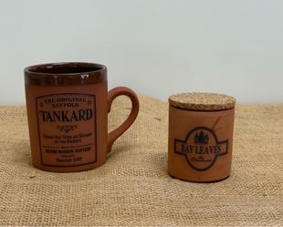 Rare | Henry Watson Pottery England Founded 1800 Terracotta Tankard | Mr. Brannam's Celebrated Devon Terracotta Bay Leaves Spice Jar | $45 Each