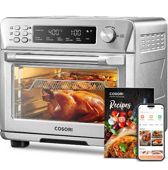 COSORI Toaster Oven Air Fryer Combo, 12-in-1, 26QT Convection Oven Countertop, Stainless Steel with Toast Bake and Broil, Smart, 6 Slice Toast