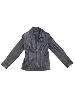 Nautica Genuine Leather Zip Jacket Black Women's Small