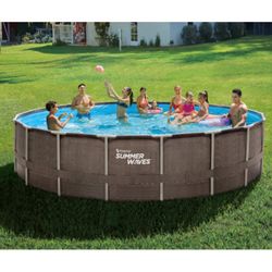 Summerwaves Wicker 18ft X 48in Elite Frame Pool Comes With Filter And Pump And  Ladder And Pool Cover New 18 48