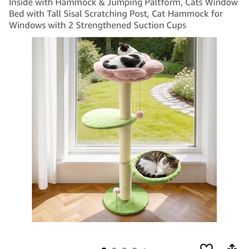  Ways Cat Window Perch, Flower Window Perch for Cats Inside with Hammock & Jumping Paltform, Cats Window Bed with Tall Sisal Scratching Post, Cat Hamm