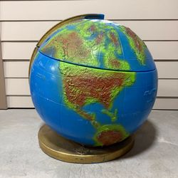 1970s Huge Globe Earth Blow Mold Toy Box Chest Storage Plastic