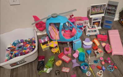 Large Barbie Playset & Accessories Lot - Helicopter, Furniture, & More!